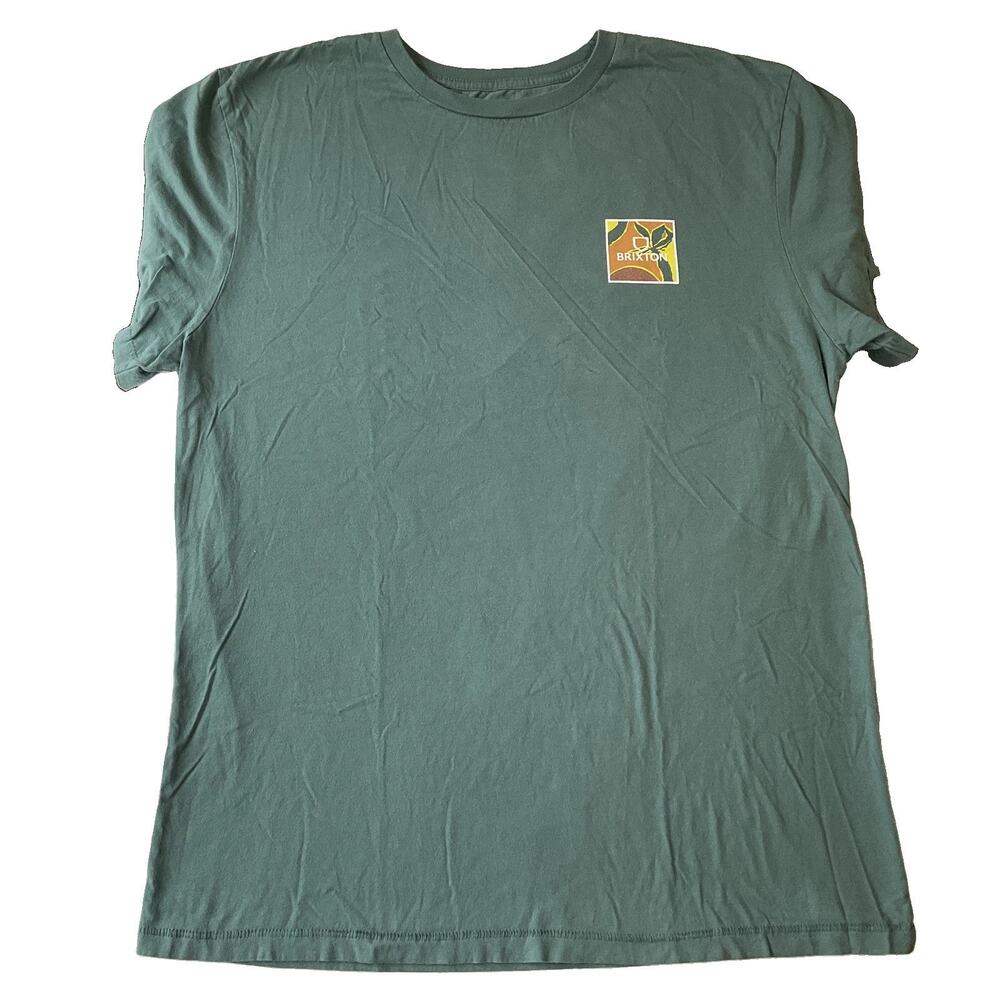 Brixton Men Shirt XXL Green Graphic Print Leaf Brixton Logo Short Sleeve